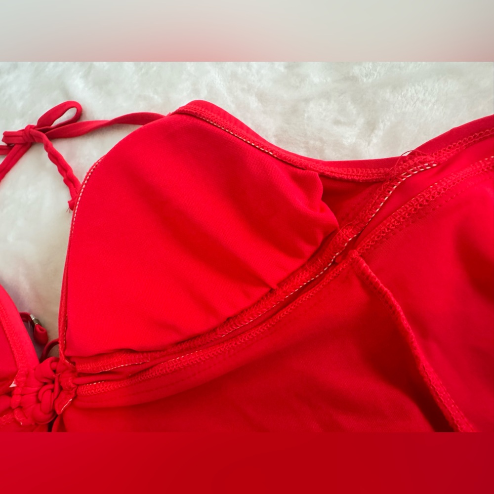 Catalina Size Medium TOP ONLY.  Coral red. Halter style w/ruffles to waist - Picture 6 of 8